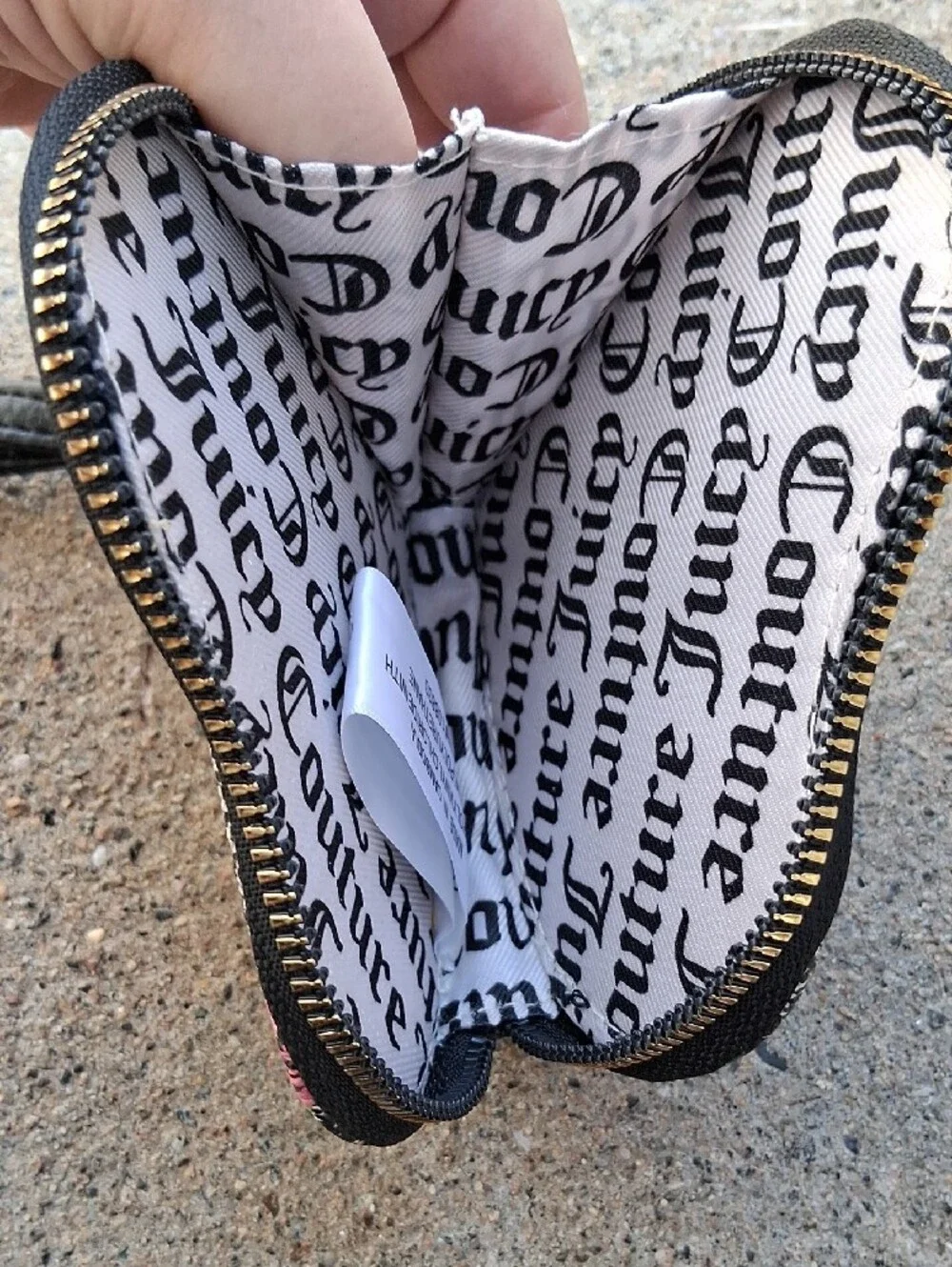 Juicy Couture Black Heart Wristlet with Pink Rose Print